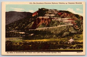 Colorado Springs CO~6 Miles Of Switchbacks~Cheyenne Mtn~Vintage Linen Postcard