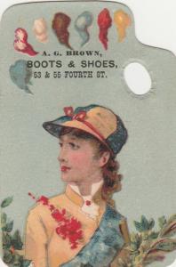 Victorian Die Cut Trade Card - Pretty Lady Boots & Shoes at A.G. Brown