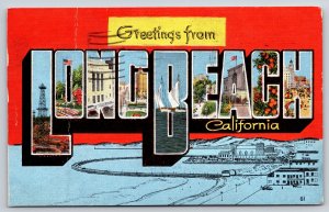 Greetings From Long Beach California~PM 1949~Large Letter Linen~Vintage Postcard