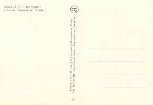 Vintage Postcard L'arc de Triomphe del Etoile Triumphal Arch Paris, France