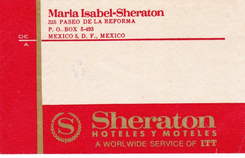 Mexico DF Maria Isabel Sheraton Hotel Vintage Luggage Label sk3572