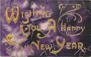 C-1910 Happy New Year Greetings Postcard Purple Tint 20-11601