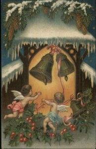 Christmas Cherubs Ringing Church Bells c1910 Postcards