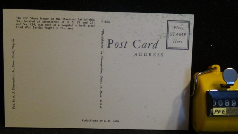 Vintage STD Old Stone House Manassas Battlefields Virginia Unposted 1960s