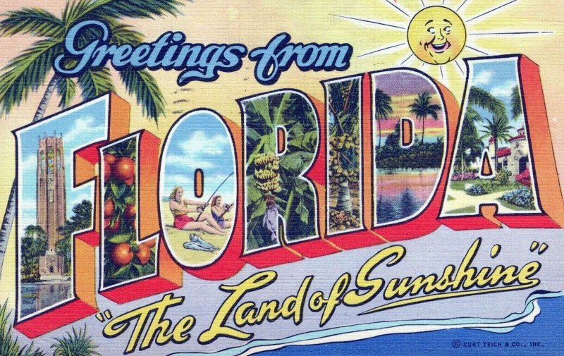 FL, Florida Linen Large Letter Postcard, Curt Teich