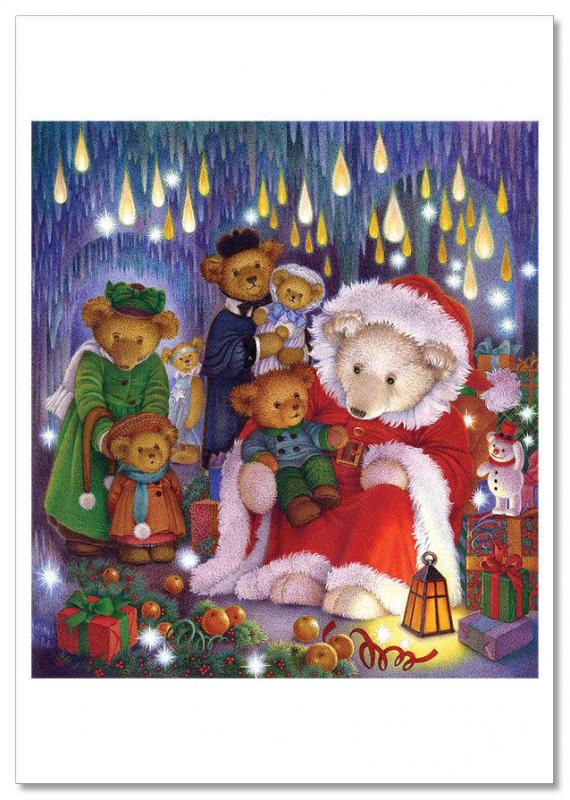 TEDDY BEAR and Santa Claus POLAR Bear Christmas NEW Russian Postcard