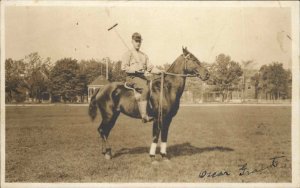 Polo Player Poses on Horse Oscar Grant c1920 Real Photo Postcard
