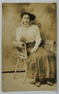 RPPC Lovely Edwardian Young Lady Seated Studio c1910 Real Photo Postcard N8
