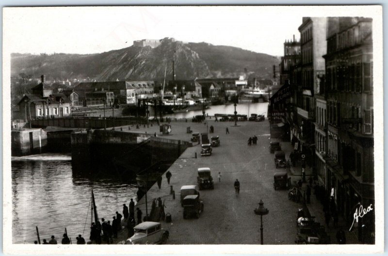 c1930s Cherbourg France RPPC Harbor Quay Mountain Roule Panorama Ships Cars A337