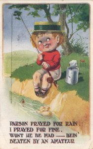 Fishing Parson Rod Weather Antique WW1 Comic Postcard