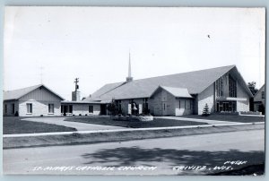 c1950's St. Mary's Catholic Church Crivtz Wisconsin WI RPPC Photo Postcard