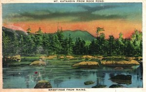 Vintage Postcard 1937 Mt. Katahdin From Rock Pond Greetings From Maine ME