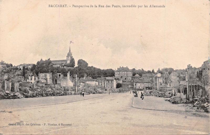 BACCARAT FRANCE~INCENDIEE par ALLEMANDS~GUERRE 1918-U.S SOLDIER MESSAGE POSTCARD