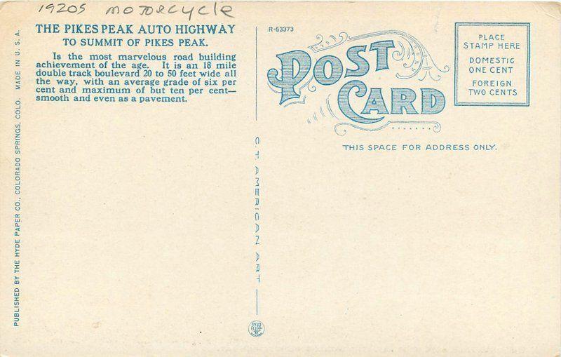 Autos 1920s Motorcycle Pikes Peak Auto Highway Summit Hyde Teich Colorado 5869