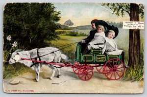 South Bend IN~Goat Pulls Studebaker Junior Wagon~What Boys Want~c1910 Adv PC