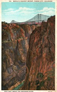 Vintage Postcard World's Highest Bridge Across Royal Gorge Canon City Colorado