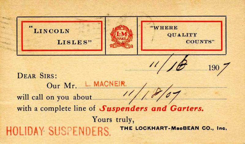 U S Postal Card - UX19 (1c McKinley, Black) Lockhart-MacBean Co.