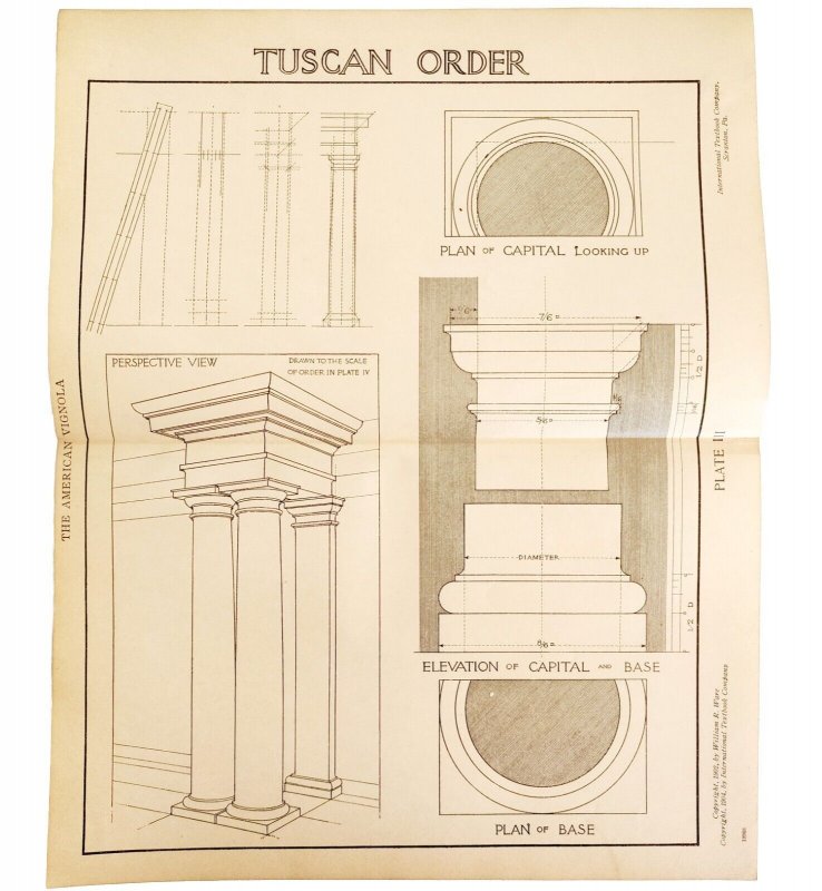 Tuscan Order Columns Drawing Examples Vignola 1904 Architecture Ephemera DWKK21