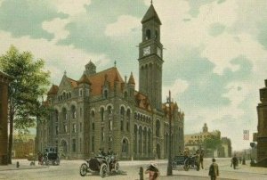 Postcard Antique View of Post Office, Old Cars and Carriage , Detroit, MI.  R4