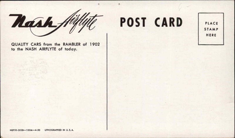 Nash Airflyte Classic Cars Ad Advertising Vintage Postcard