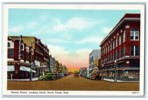 North Platte Nebraska NE Postcard Dewey Street Looking North c1940's Coffee Shop