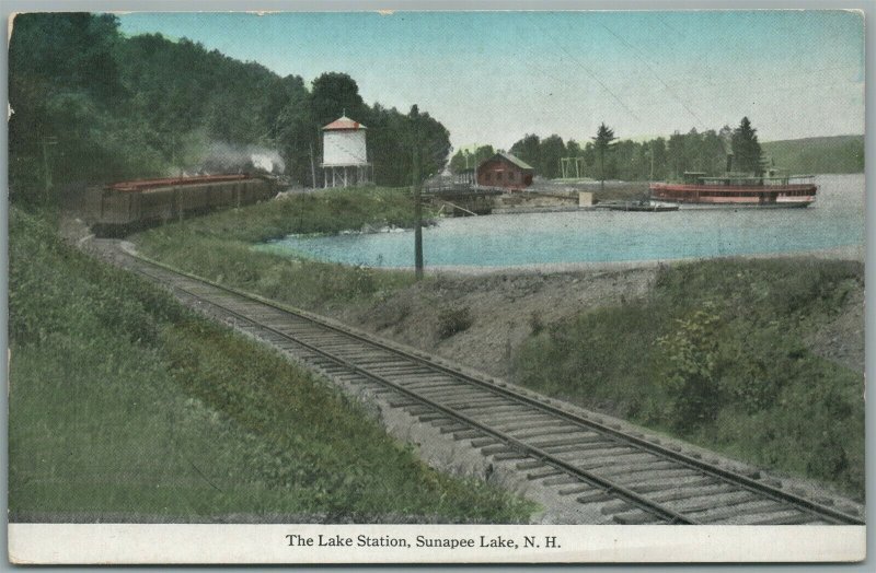 SUNAPEE LAKE NH RAILROAD STATION RAILWAY TRAIN DEPOT ANTIQUE POSTCARD