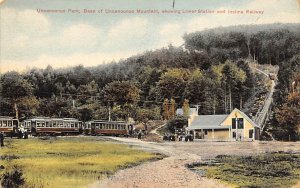 Uncanoonuc Park Lower Station and Incline Railway Railroad, Train Postcard