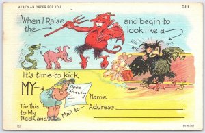 Vintage Comic Devil and Drunken Bird Postcard C.T. Art-Colortone