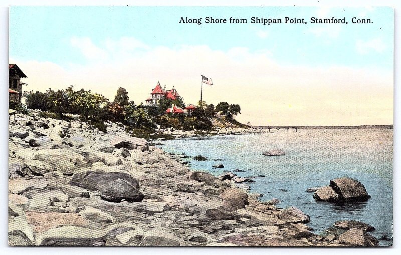 Along Shore from Shippan Point Stamford Connecticut CT Castle Rocks Postcard 