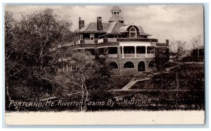 c1905 Riverton Casino CH Brown Exterior View Portland Maine ME Vintage Postcard