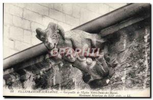 Old Postcard Villefranche Sur Saone Gargoyle From I & # 39Eglise Notre Dame d...