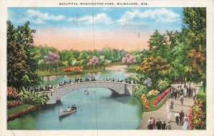 Vintage Linen Postcard Beautiful Washington Park Milwaukee WI 1937