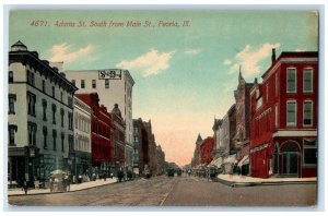1912 Adams Street Scene South From Main St. Peoria Illinois IL Posted Postcard