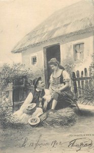 Ch. Scolik Wien artist postcard Austria folk ethnic types costumes couple 1902 