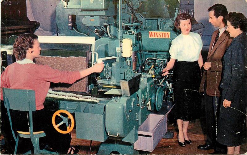 Vintage Postcard; Girl at Cigarette Making Machine, Winston Salem, RJ Reynolds