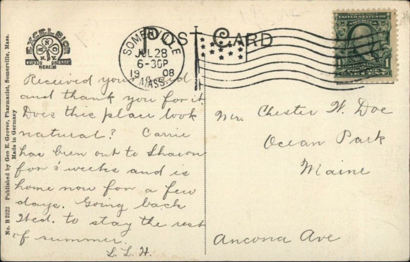 Somerville MA Broadway & Engine 2 Fire Station c1910 Postcard