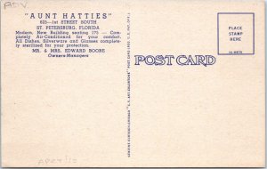 ST PETERSBURG, FL  AUNT HATTIES Chicken in the WOOPILE  c40s Roadside Postcard