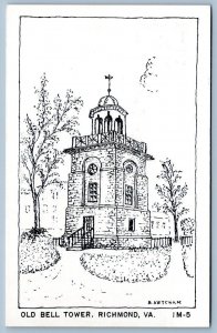 RICHMOND VIRGINIA OLD BELL TOWER BRYAN KETCHAM HAND PRINTED POSTCARD