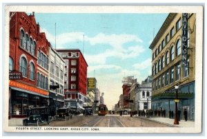 1926 Fourth Street Looking East Trolley Cars Stores Sioux City Iowa IA Postcard