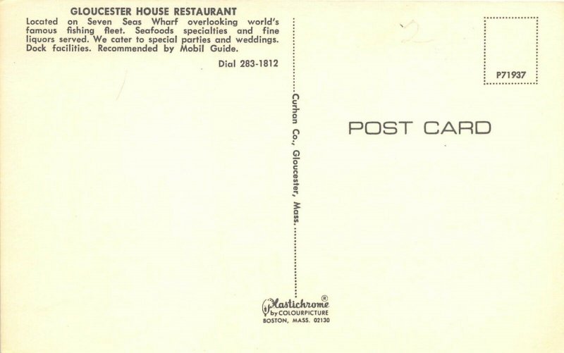 Gloucester Massachusetts 1960s Postcard Gloucester House Restaurant