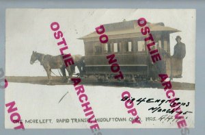 Middletown OHIO RPPC 1905 HORSE-DRAWN TROLLEY Streetcar nr Dayton Cincinnati OH