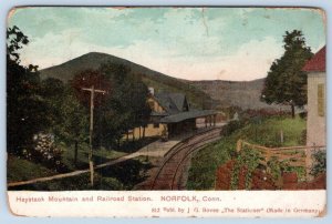 1912 NORFOLK CONNECTICUT CT HAYSTACK MOUNTAIN & RAILROAD STATION POSTCARD