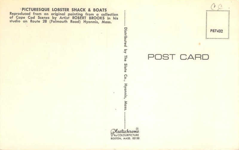 Lobster Shack & Boats Robert Brooks Painting Cape Cod, MA 1960s Vintage Postcard