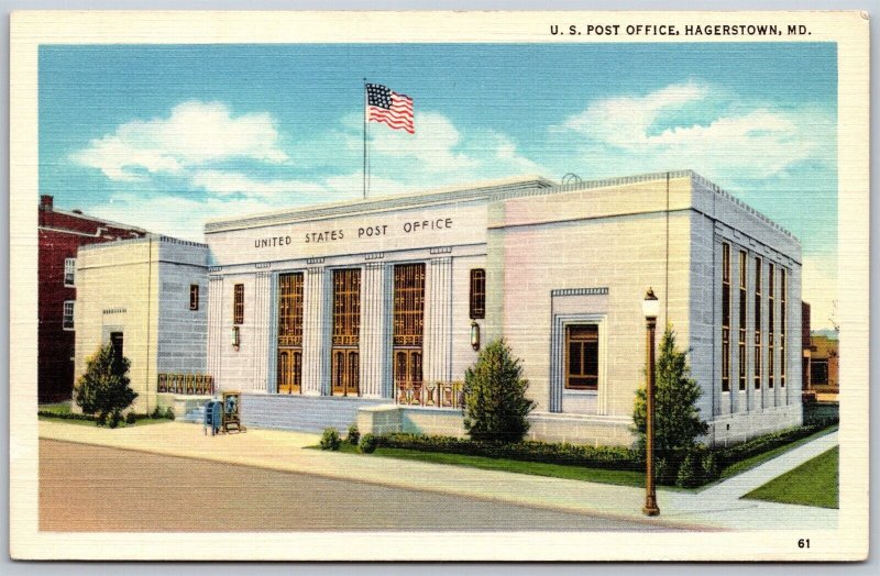 Vtg Hagerstown Maryland MD US Post Office 1930s View Old Linen Card Postcard