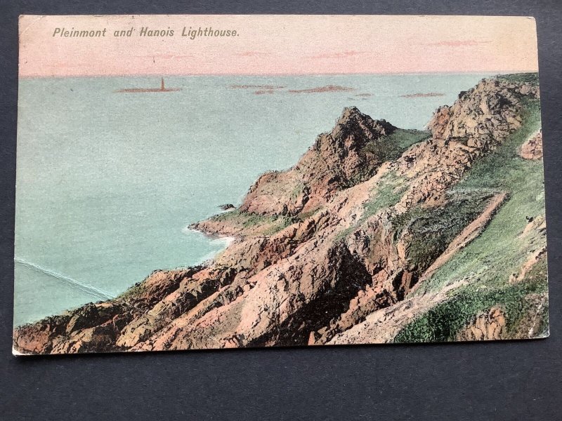 Pleinmont and Hanois Lighthouse. View from hillside Guernsey 1908 Postcard 61328 