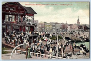 Burlington Iowa IA Postcard The Burlington Boating Association River Levee 1909