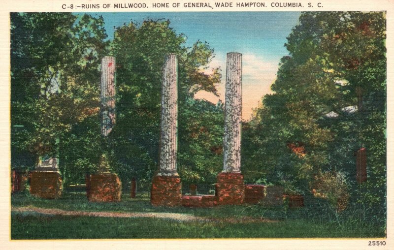 Vintage Postcard Ruins Millwood Gen. Wade Hampton Home Columbia South Carolina