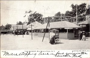 The Midway, Rye Beach Park NY Games Snacks Rides Vintage Postcard P42