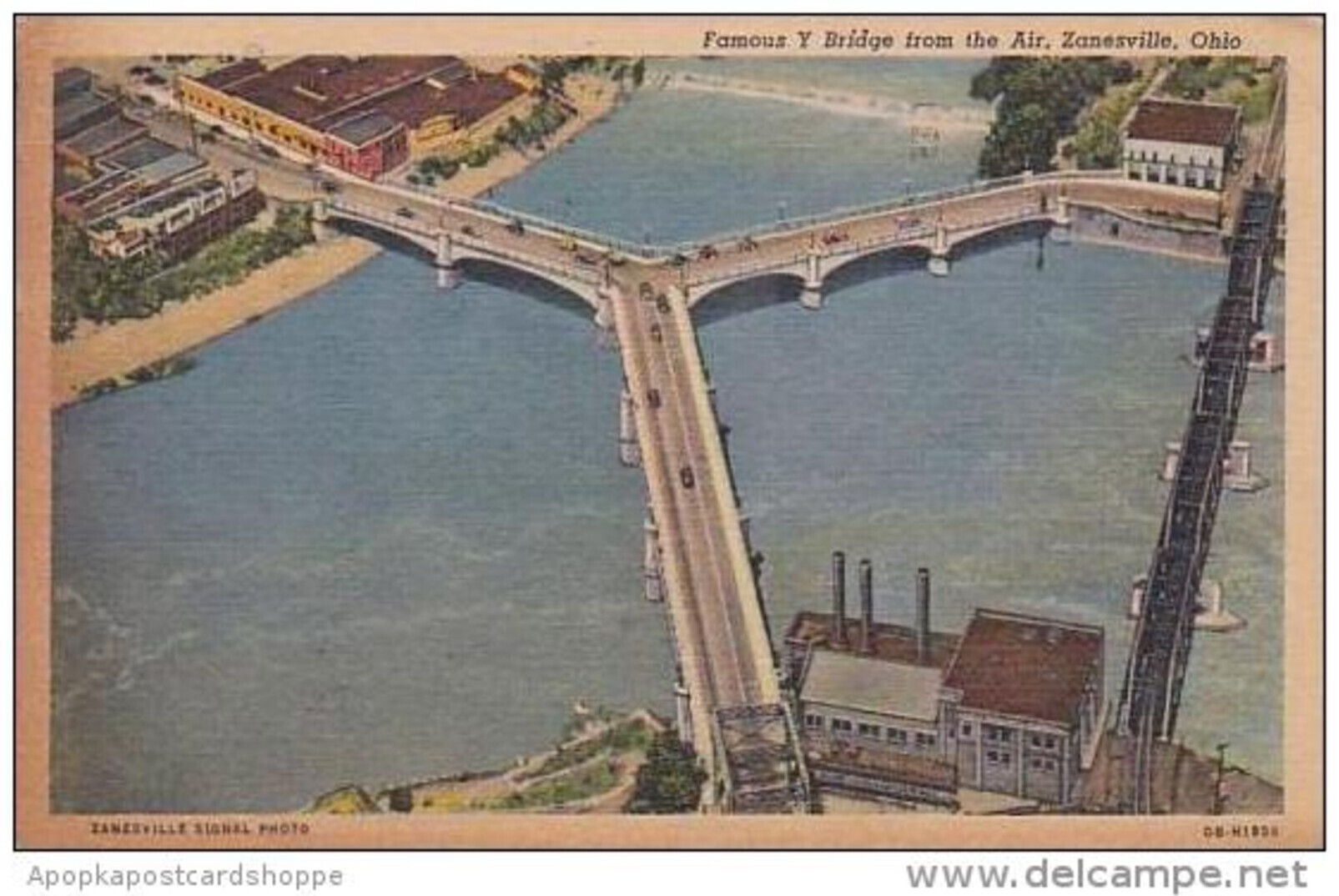 Ohio Zanesville Famous Y Bridge From The Air United States Ohio Zanesville, Postcard