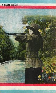 WWI Romance Postcard A Sure Shot Woman Rifle Series 560 Soldier & Sailor Lovers